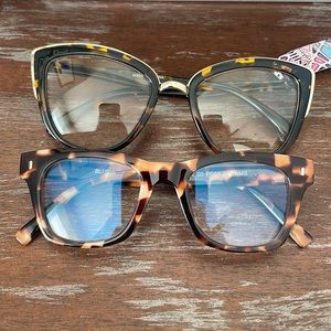 Set of 2 brown tortoise glasses 1 clear lens NWT the other are+2.00 blue light